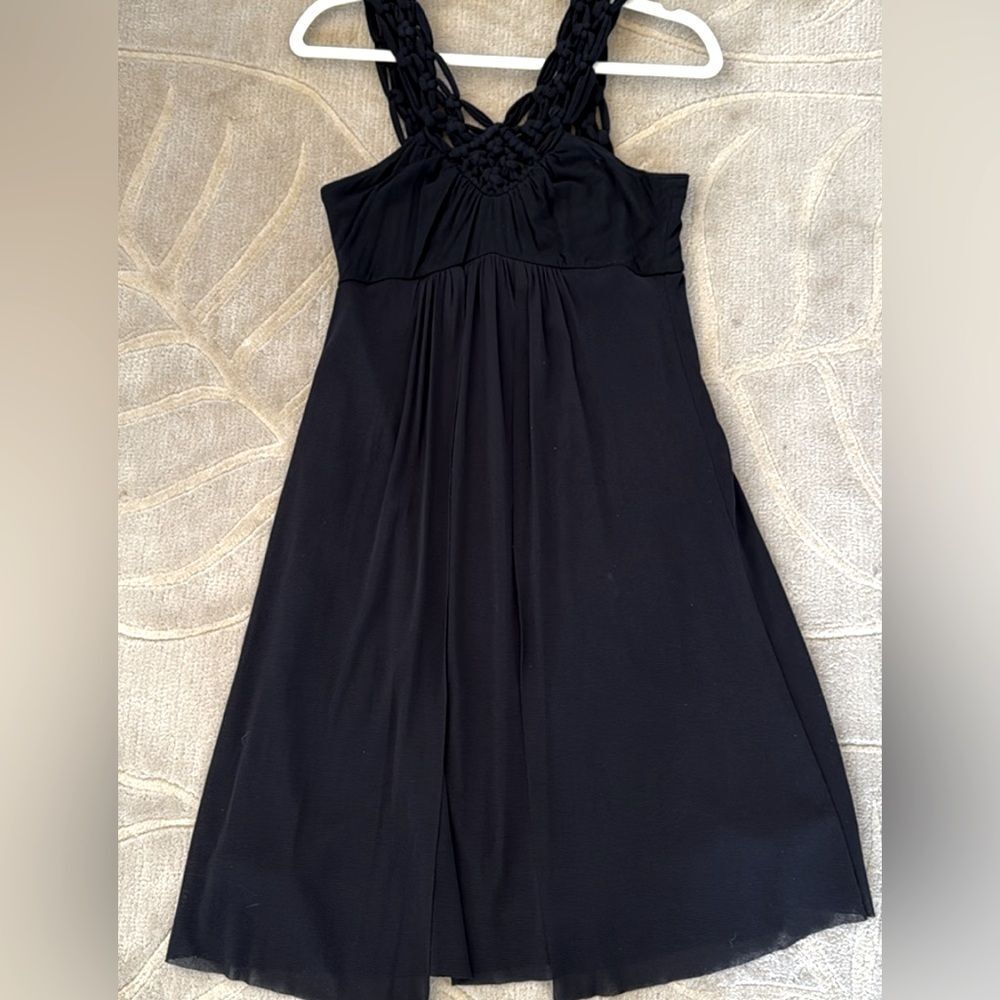 Unique Black Sleeveless Mesh Dress with Braided knot Straps neckline 
size 4